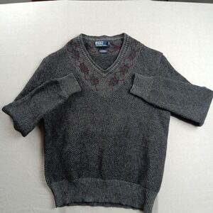 VTG Polo Ralph Lauren Mens V-neck Lambswool Alpaca Blend Pullover Sweater - L